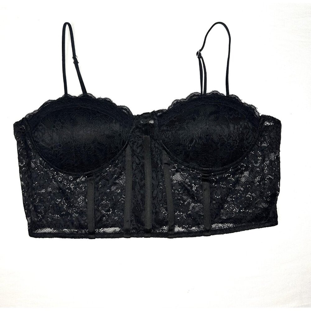Forever 21 Bustier Corset Top XL Black Lace Underwire Bralette Whimsigoth Summer - Picture 8 of 12